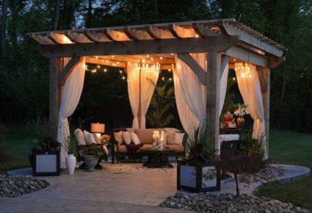 Yard - photo of gazebo with curtain and string lights
