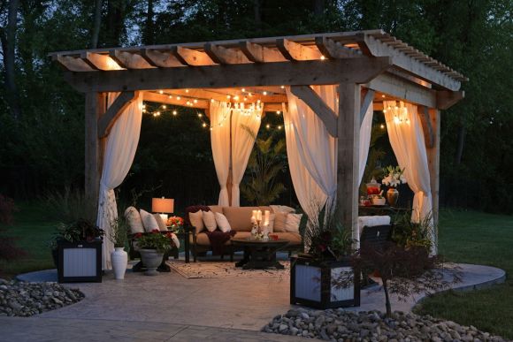 Yard - photo of gazebo with curtain and string lights