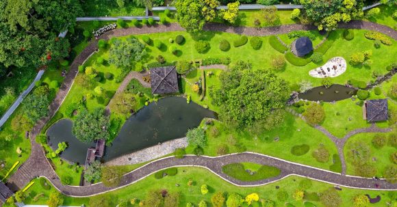 Landscape Design - Aerial View of Trees, Pond and Houses